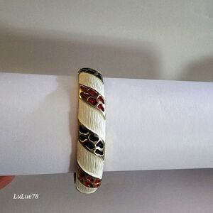 Goldtone and White Women's Hinged Bracelet